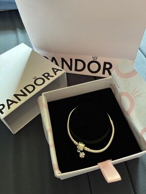 Pandora Silver Snake Chain Bracelet with Daisy Charm - Silver